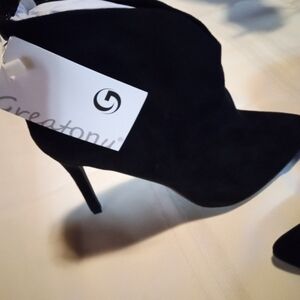 New Greatonu Black Suede Pointed Toe Stiletto Ankle Boots Size 11